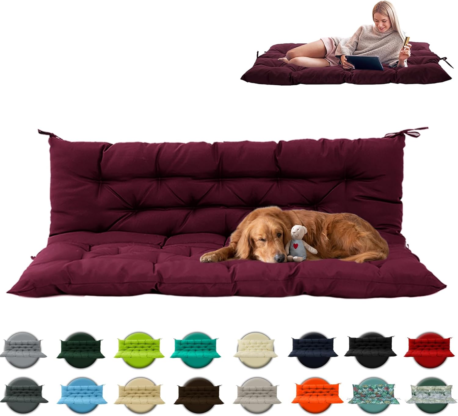 Zacammy Porch Swing Replacement Cushion for 3 Seat Outdoor Waterproof Patio