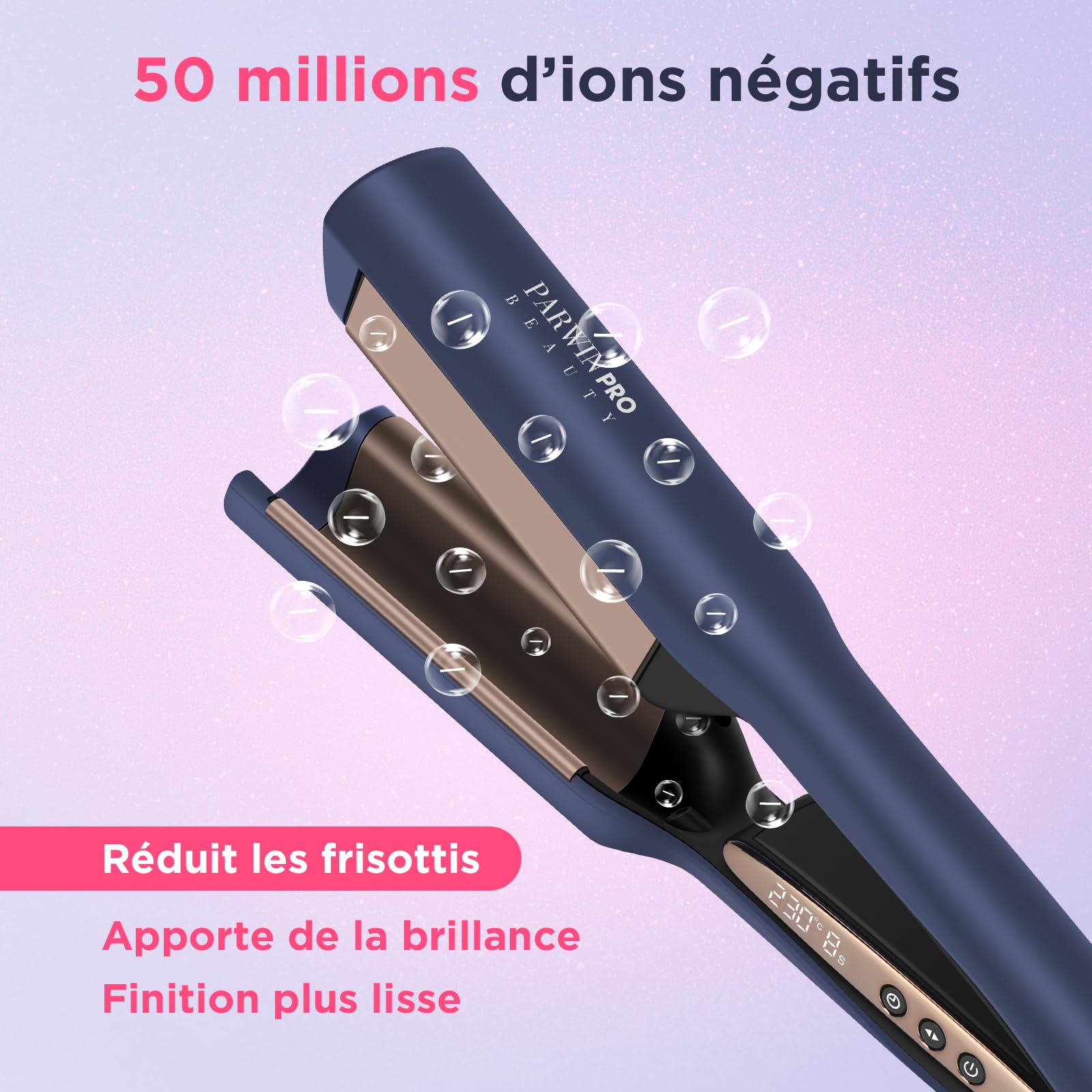Fer à Onduler Deep Waves 25 mm Mermaid Waves, PARWIN PRO BEAUTY Fer à Boucler Double Cylindre Beach Waves, 3 Niveaux de Minuterie (6/8/10 s) & Écran LED, 4 Températures Réglables, Léger 350 g