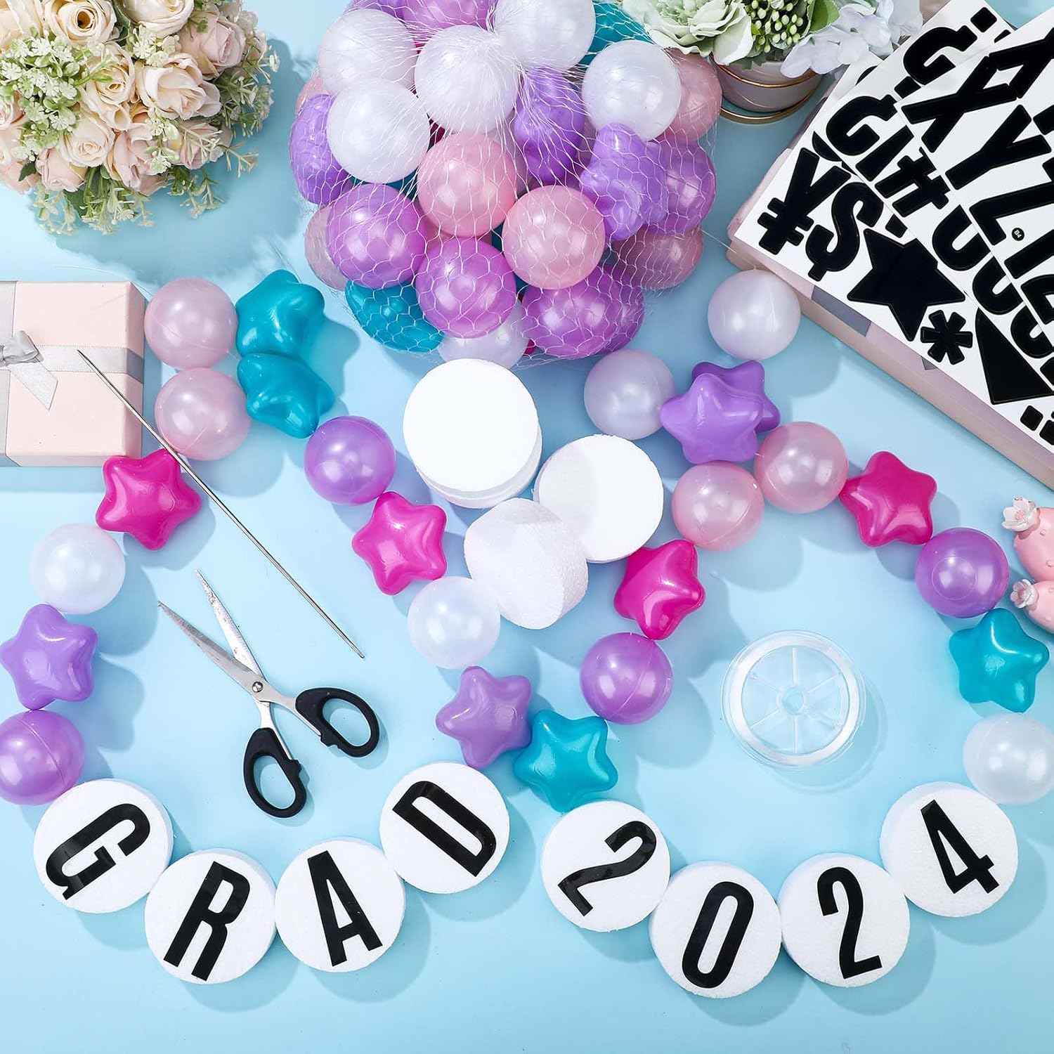 Simgoing 103 Pcs Giant Friendship Bracelet Garland DIY Graduation Birthday Jumbo Friendship Bracelet Banner Kit Famous Singer Customizable Party Wedding Decor(Pearlescent Macaron Color)
