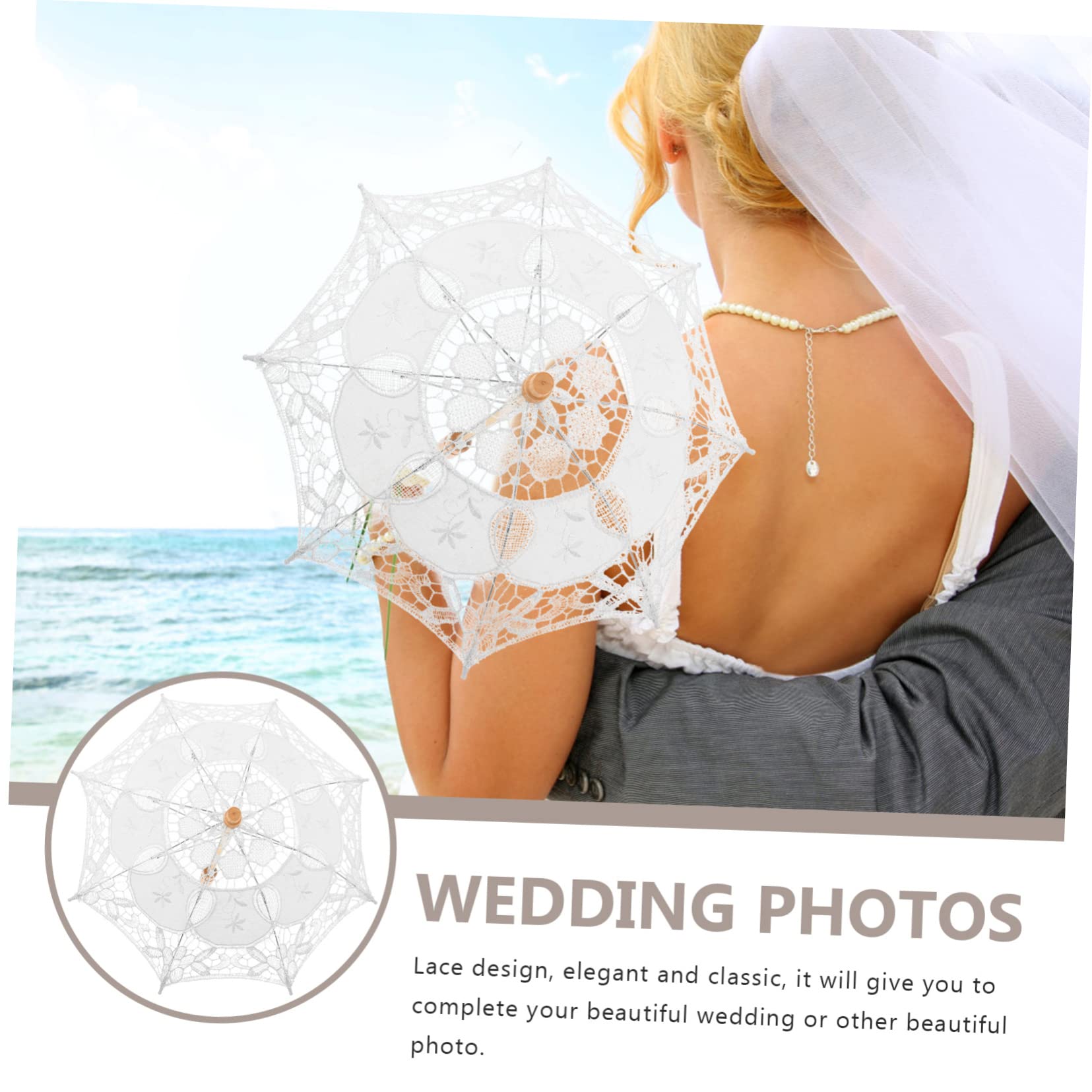 VALICLUD 2pezzi Ombrello Pizzo Per Sposa Ombrello Leggero e Portatile Con Manico Ergonomico Per Matrimoni e Fotografie Eleganti