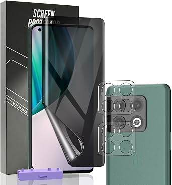 1+2 Pack Privacy Screen Protector for OnePlus 10 Pro, TPU Anti-Spy Film with Installation Frame, 2 Camera Lens Protector, Fingerprint Compatible, Case Friendly