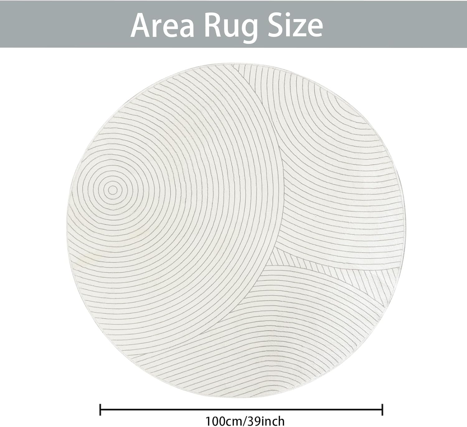 Modern Abstract Area Rug 3.3 Ft Contemporary Circle Line Carpet Nonslip Soft Round Faux Wool Floor Mat for Bedroom Playroom Dining Living Decor, Round
