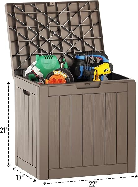 Outdoor Storage Box, 35 Gallon Deck Box, 132 Litre Waterproof Resin Storage Bin for Patio Cushions, Gardening Tools, Accessories, Lockable, UV Resistant Garden Chest Utility Handles Lid (Brown) - 2