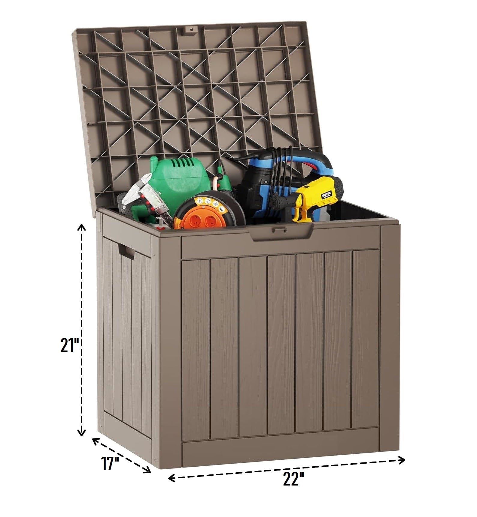 Outdoor Storage Box, 35 Gallon Deck Box, 132 Litre Waterproof Resin Storage Bin for Patio Cushions, Gardening Tools, Accessories, Lockable, UV Resistant Garden Chest Utility Handles Lid (Brown) - 3