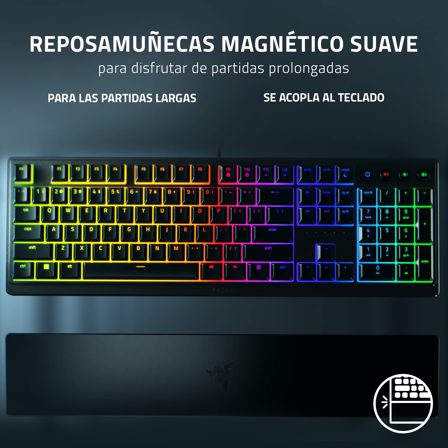 Razer Ornata V3 - Teclado para Juegos de Perfil Bajo (Interruptor Híbrido de Membrana Mecha, Teclas Recubiertas de UV, Reposamuñecas Magnético Suave al Tacto, RGB Chroma) QWERTY Teclado ES | Negro