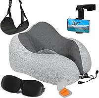 Vista 1 de Homeify Kit de viaje en avión, almohada ajustable para el cuello del avión de espuma viscoelástica con soporte para teléfono, máscara de ojos