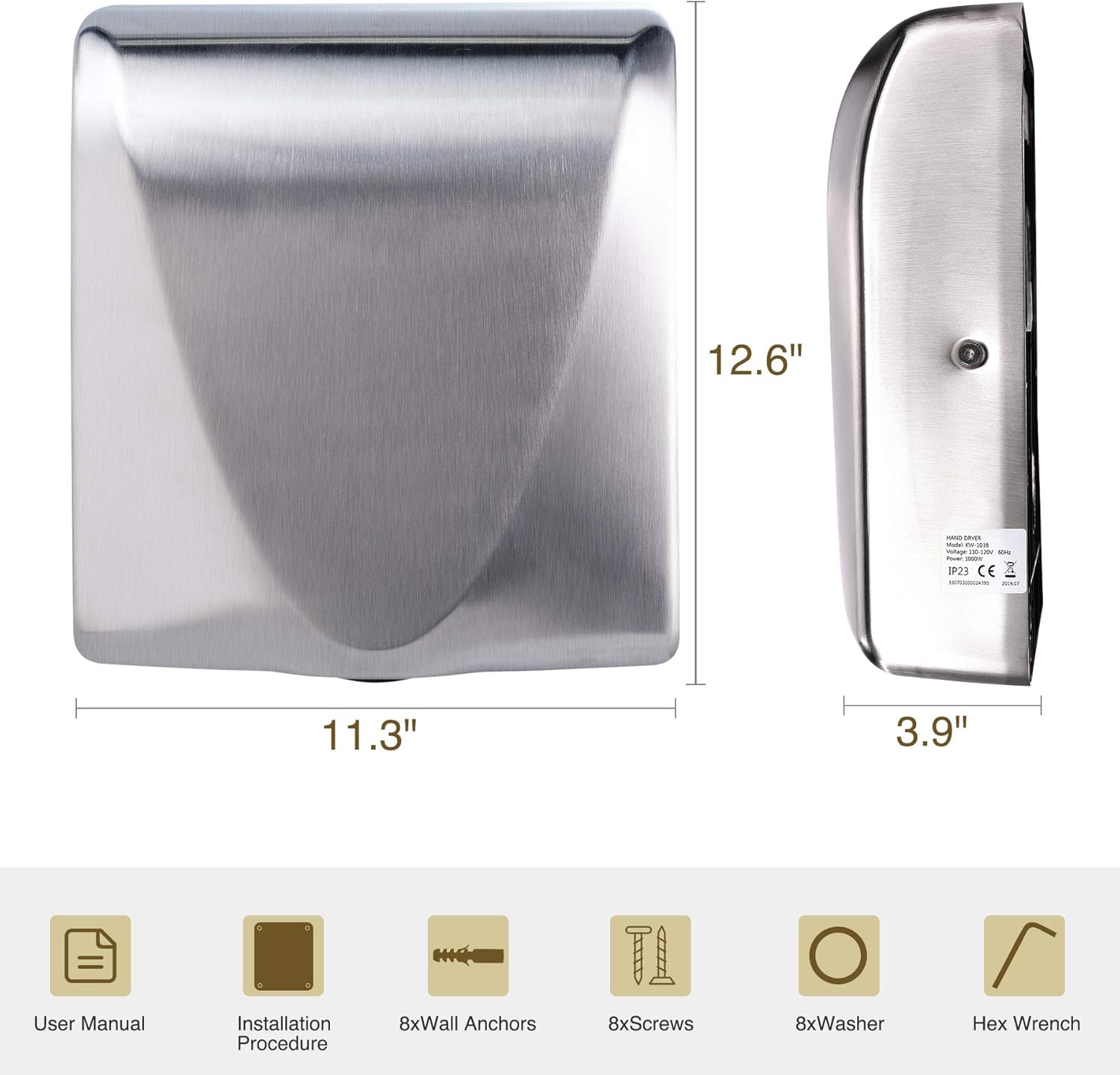 Buу 1 gеt 1 VALENS 2 Pack Hand Dryers, Bathroom Hand Dryers Commercial and Household, Stainless Steel Cover 1400W(Brushed)