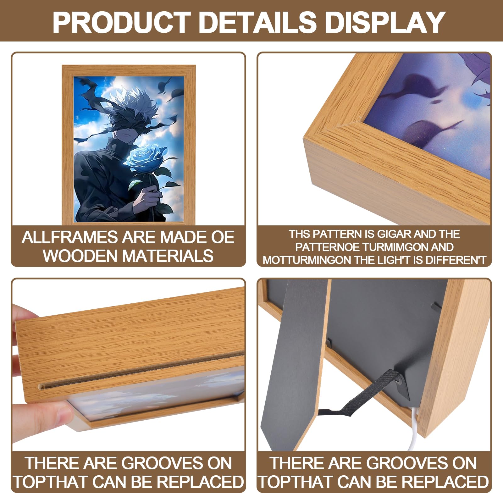 Forhome Jujutsu Kaisen Beleuchtete Gemälde,LED Wandkunst Dekor,Beleuchtete Gemälde,USB-betrieben,LED Glowing Photo Frame,LED Desktop-Rahmen für Heimdekoration (B)