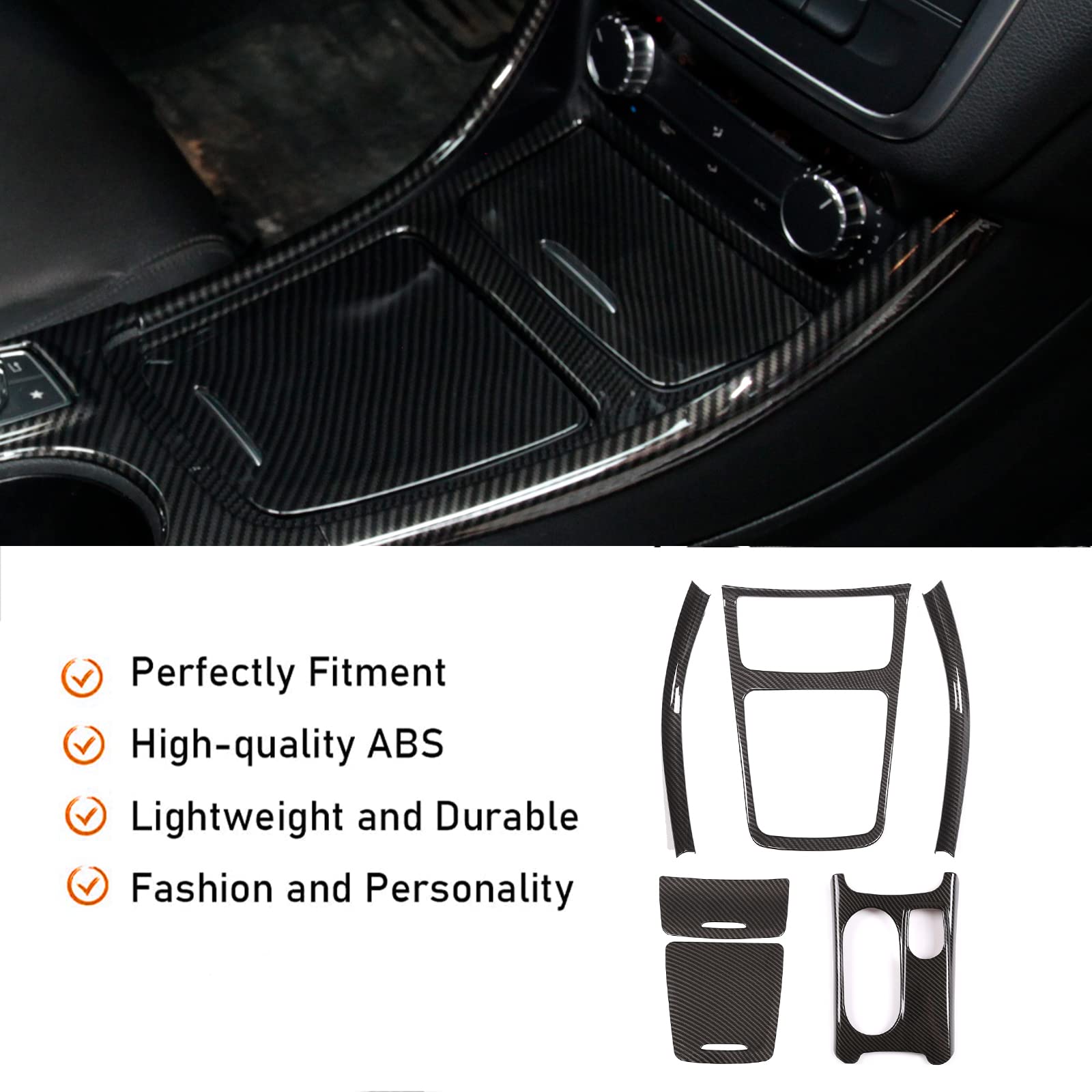 6 Pezzi Adesivi In ABS Carbonio Per Consolle Centrale Auto – Compatibile Con Mercedes CLA GLA Classe A W117 X156 W176 A180 2014-2018 RHD (Guida A Destra)