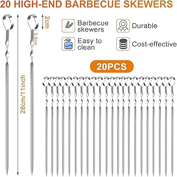 16,5 Tum/42 Cm Platta Kebabspett Grillspett I Rostfritt Stu00e5l Med Tru00e4handtag Platta BBQ-spett I