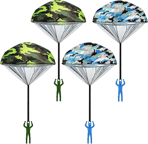 Juego de 4 juguetes de paracaídas sin enredos, lanzar a mano, soldados, cuadrado, para exteriores, juguetes voladores para niños Edad más de 3 años