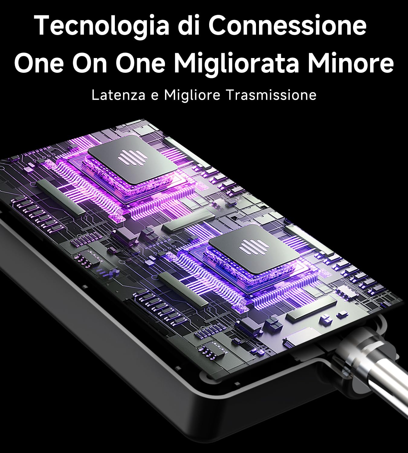 Microfono Wireless, Microfoni Wireless Ricaricabili Doppi Con Connessione Chip Uno a Uno e Luci LED, Durata 40 Ore, Portata di Ricezione 200 Piedi, Microfono Karaoke a Latenza Ridotta per Cantare