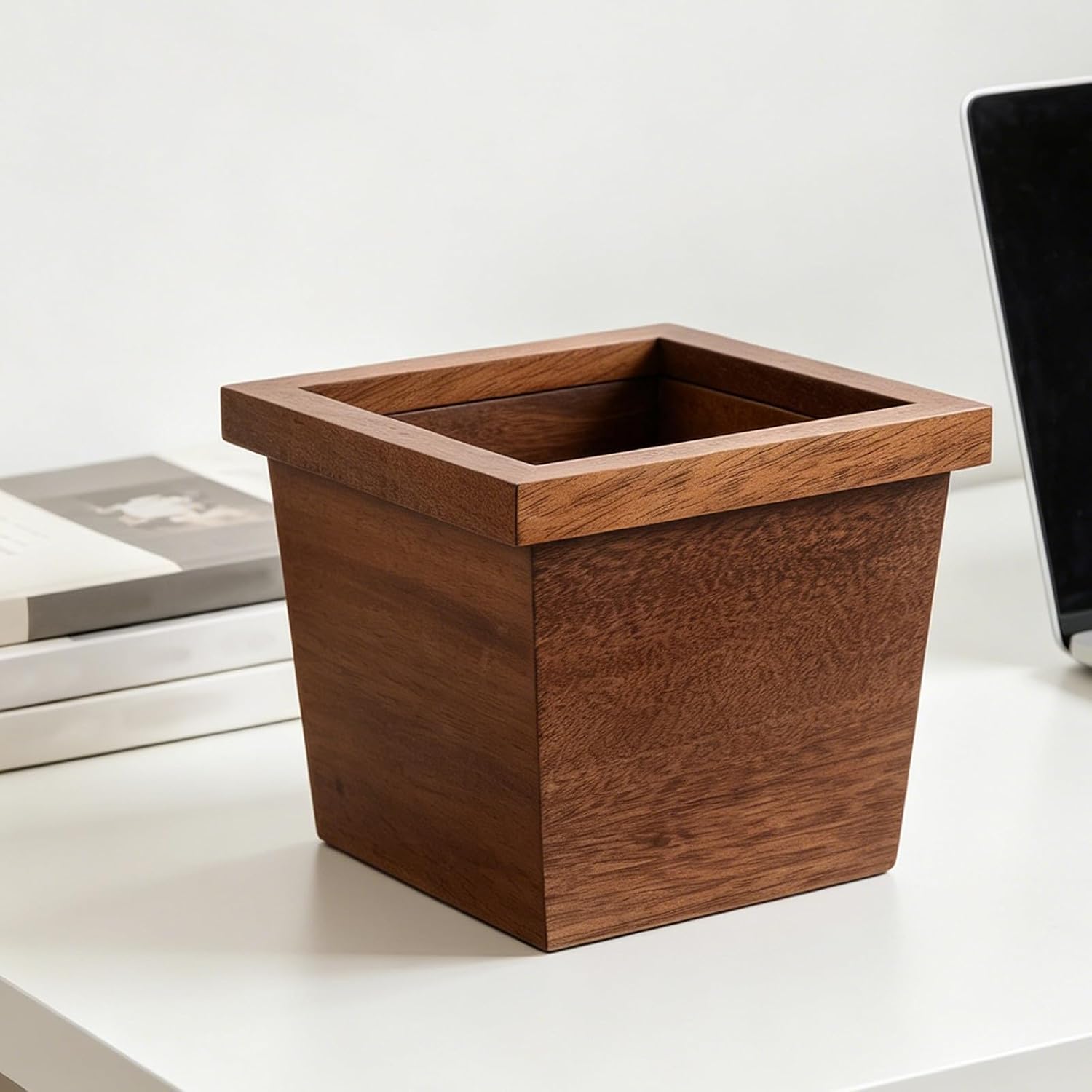 YARNOW Mini Desktop Trash Can with Tight-Fitting Lid for Kitchen Counter Tops and Home Offices, Wood Material Small Table Top Garbage Can 6.22x6.22x4.92in, Prevents Unpleasant Smells