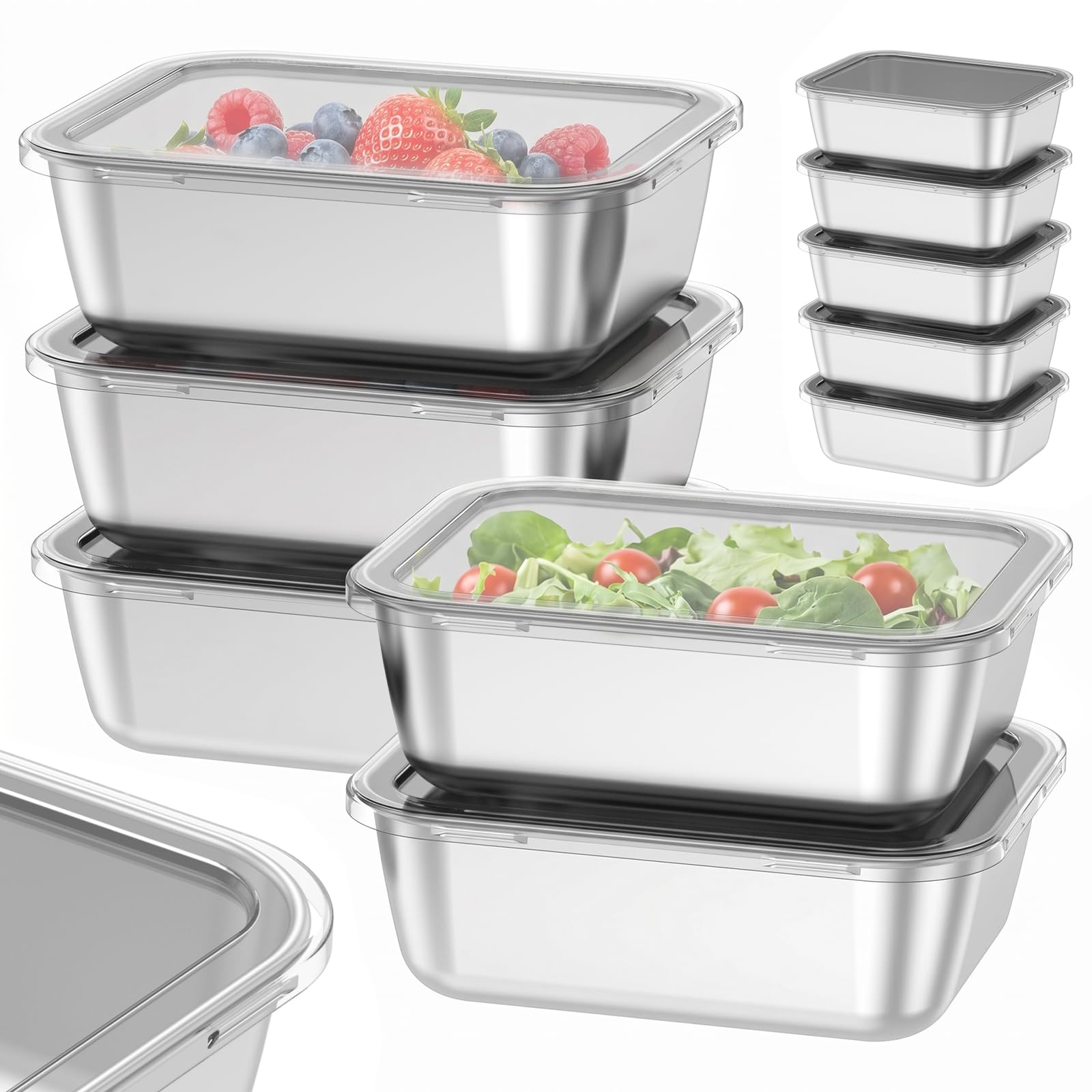 Stainless Steel Food Containers with Lids, Leakproof Meal Prep Containers