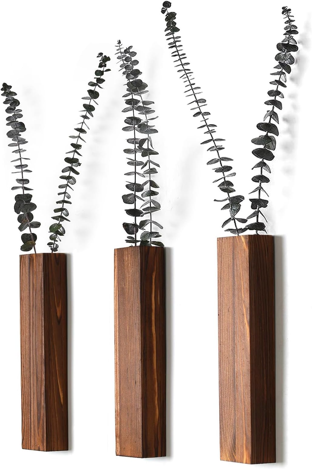Sawoake Wood Wall Planters Modern Decor for Livingroom Bedroom Bathroom Contemporary Wooden Wall Planter Versatile Wood Home Decor for Dried Flowers and Faux Greenery Plants (3 Pack，Walnut)