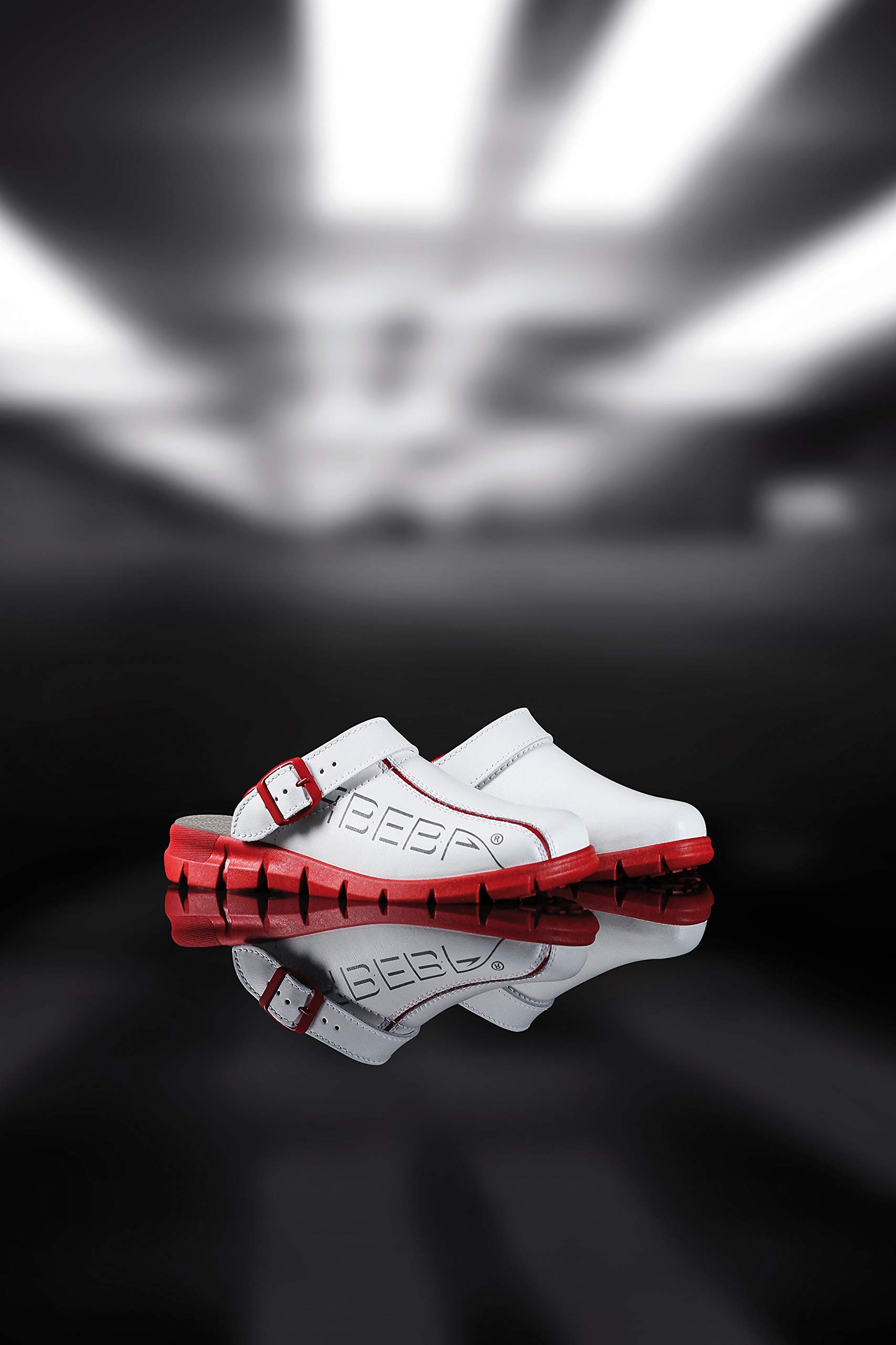 Abeba Berufsschuh-Clog 7313-38 Dynamic Clog Arbeitsschuh, weiß/rot mit Aufdruck