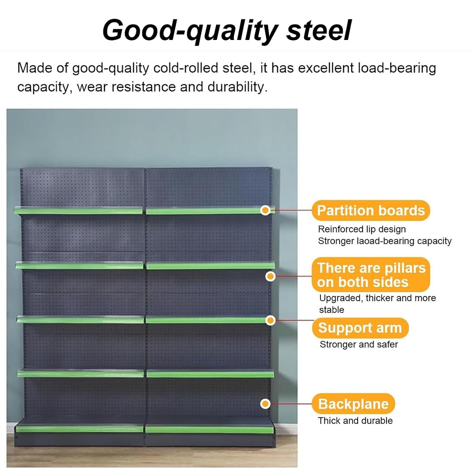 Commercial Display Stand, Retail Island Gondola Shelving Display for Convenient Grocery Office Supply or Liquor Stores, Single Side Peg Board Panels, Extra 20 Pieces Hooks(Black,L90xW43xH168cm)