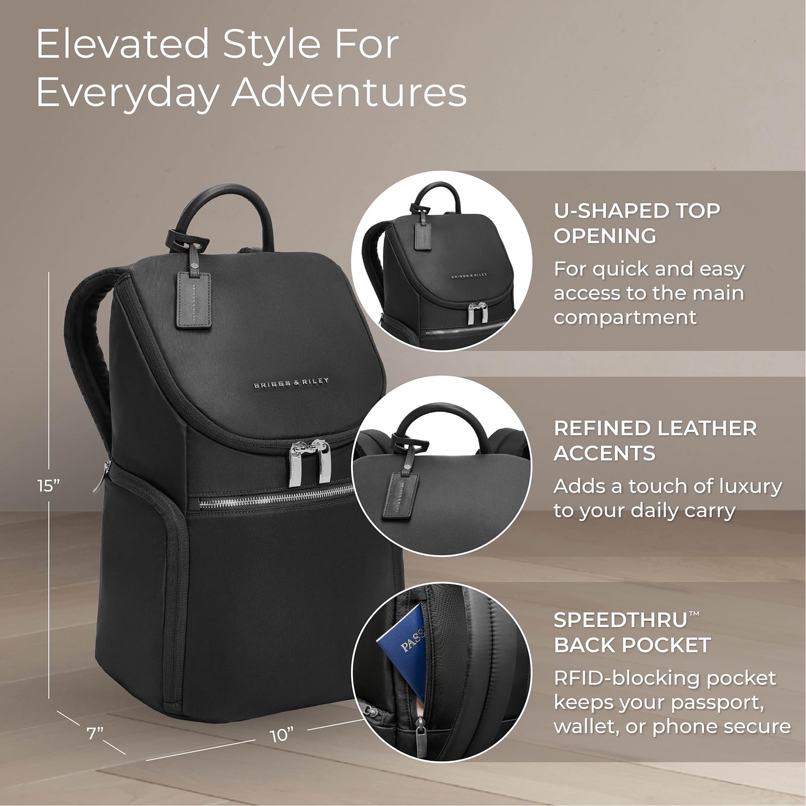 Briggs & Riley U-Zip Backpack - Daypack for Work, Personal Item Travel Bag, Carry On Size, Lightweight & Durable, Padded Straps, Fits up to 13