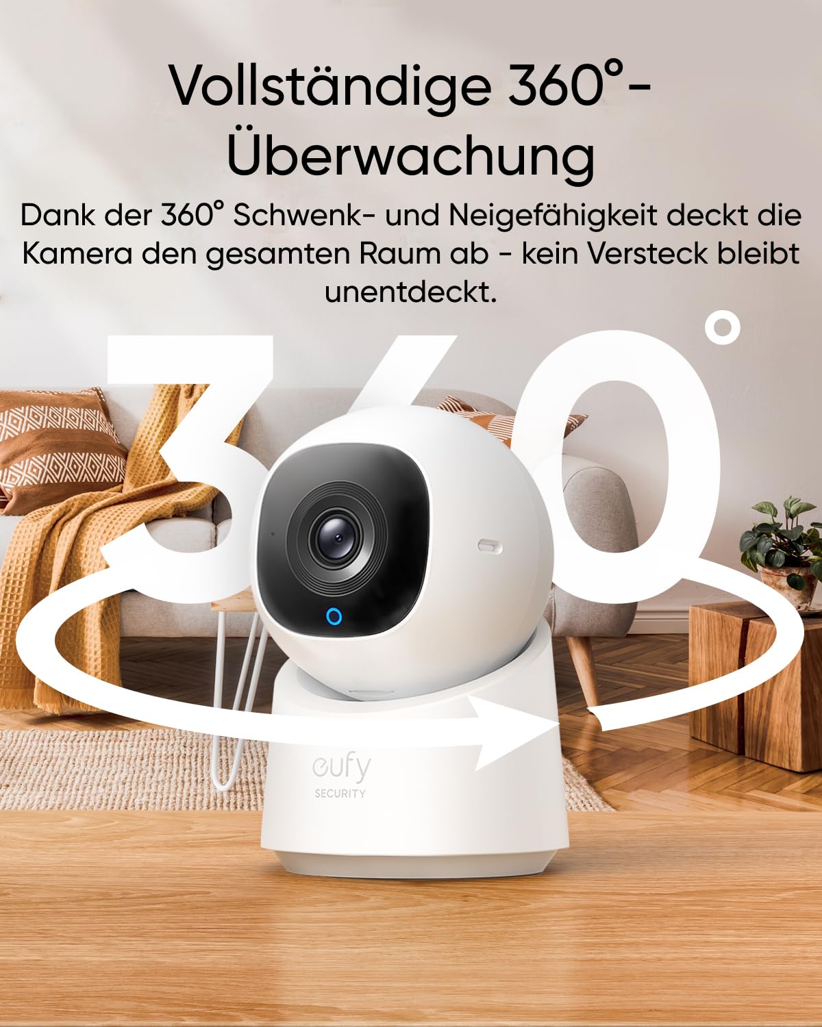 eufy Security Indoor Cam C210, telecamera Wi-Fi interno 1080p, vista 360°, tilt, rilevamento IA integrato, ideale per baby monitor/animali domestici/sicurezza domestica (Ricondizionato)