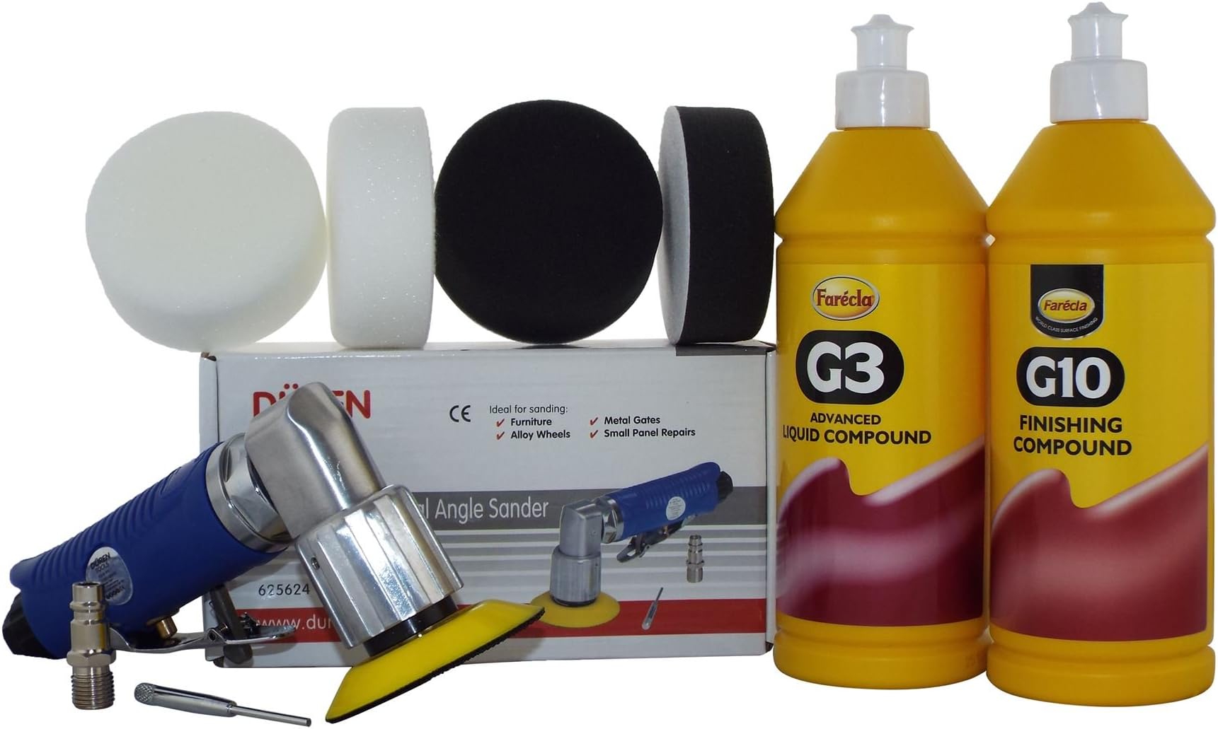 625624 75mm Mini Air Polisher Kit (3") + Farecla G3 & G10 Compound/Polishing Foam Head Spot Repair Scratch Remover Mini Polisher
