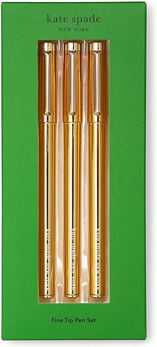Kate Spade New York Bolígrafos de punta fina, 3 bolígrafos de tinta negra, bolígrafos de punta fina para tomar notas, color dorado