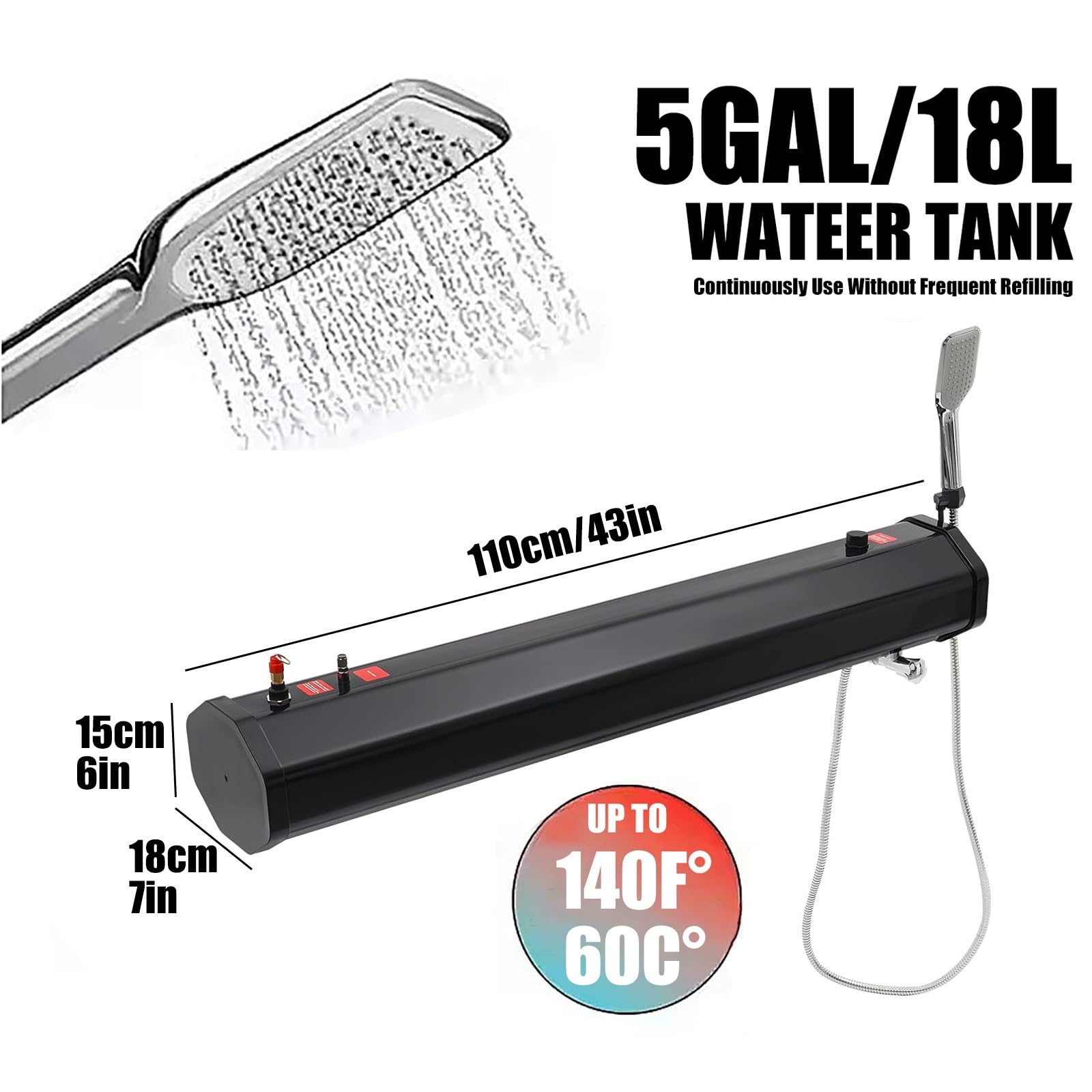 Tanque de Agua Presurizado para Techo de Coche de 8L, 20L, 30L. Ducha a Presió Ideal para Senderismo, Lavado de Autos, Limpieza de Mascotas y Vacaciones en Playa