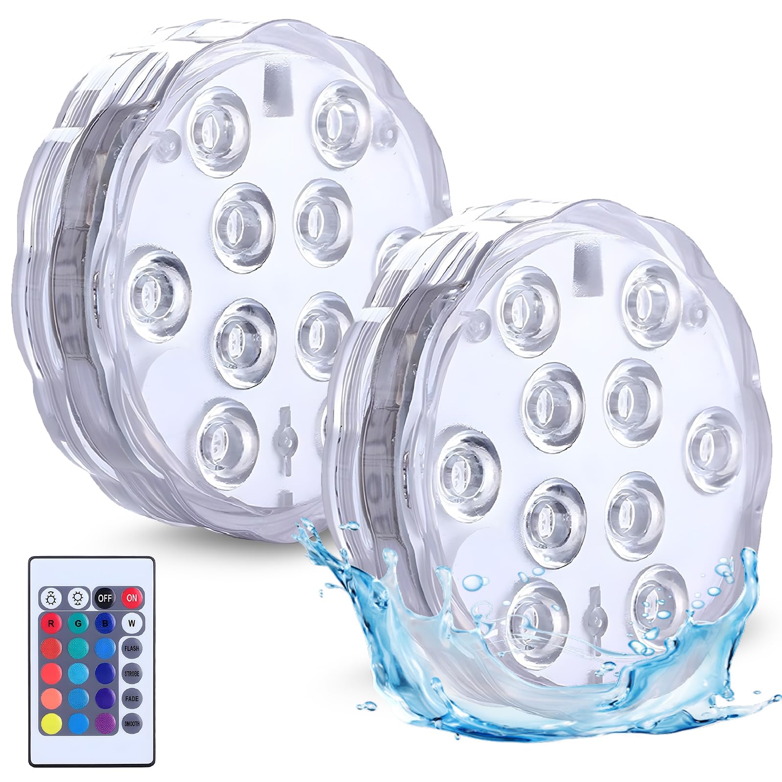 2 Pack Submersible LED Lights Waterproof Pool Lights Underwater with Remote Control, 16 Color Options for Aquariums Baths Hot Tubs Swimming Pools and Party Decorations