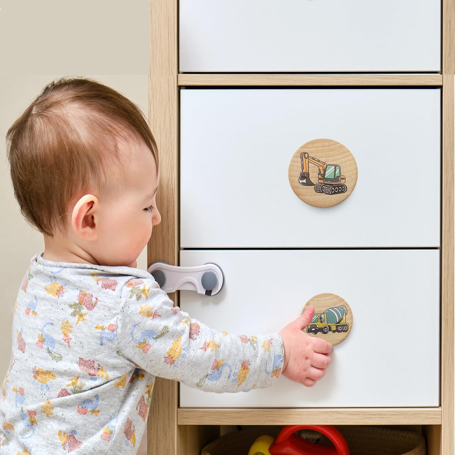 Set of 8 Wood Kids Boy Nursery Room Construction Vehicle Trucks Cabinet Furniture Dresser Drawer Knobs and Pulls 1.8 X 1.8 Inches