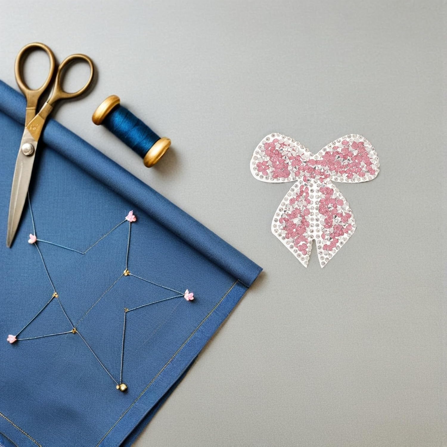 Pink Rhinestone Bow Iron on Appliques 4pcs for Backpacks Xmas