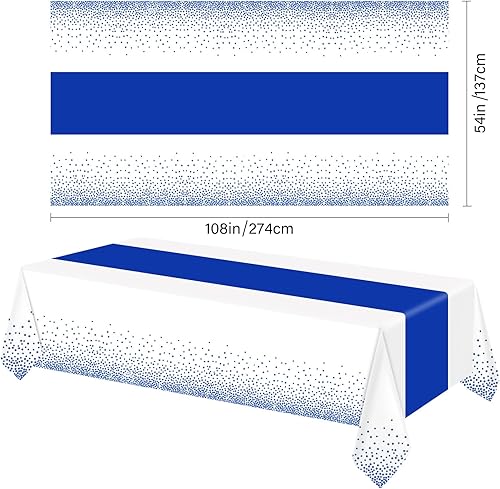 Miniatura 2 de Juego de 6 manteles rectangulares de plástico con lunares, manteles de plástico de 54 x 108 pulgadas, manteles de satén de 12 x 108 pulgadas para