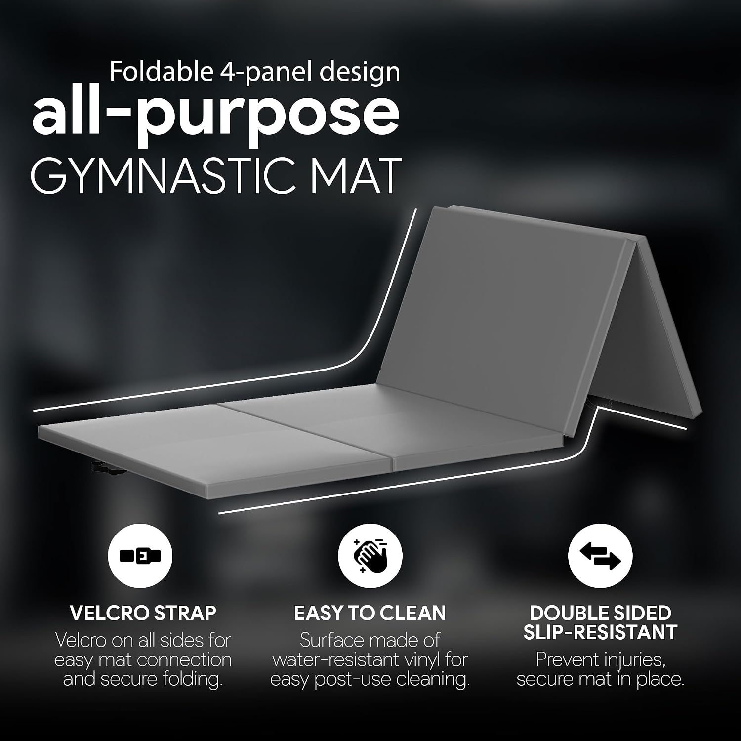 BalanceFrom 10x4 Feet 4-Panel Folding Mat with 2-Inch Padding and 8-Foot Foldable Balance Beam Set, Gray – for Gymnastics, Tumbling, Cheer, Yoga, Pilates, Home Workouts, and Martial Arts