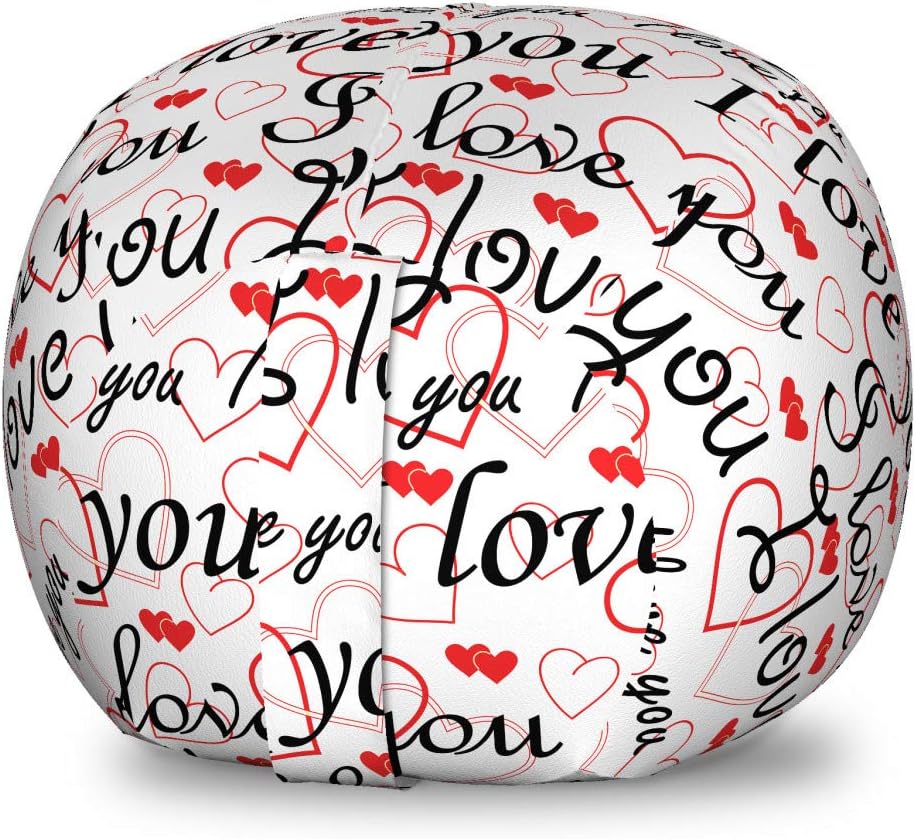 Ambesonne I Love You Storage Toy Bag Chair, Beauty of Love Style Typography Birthday Forever Never Let Me Go Print, Stuffed Animal Organizer Washable Bag, Large Size, Red Black White