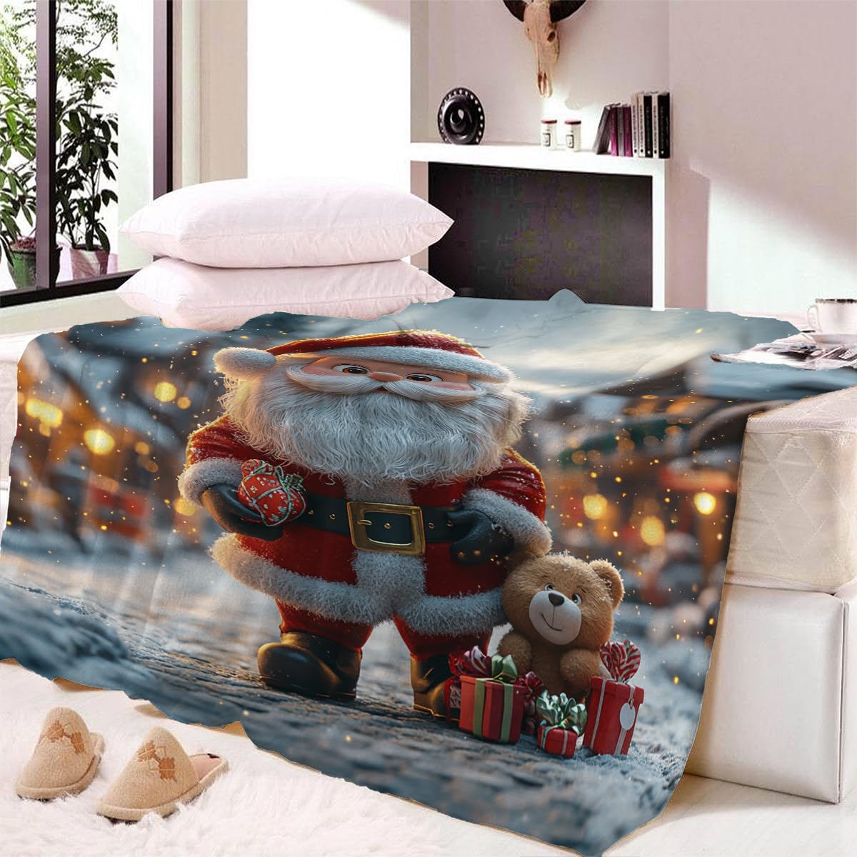 Coperta Pile Sherpa Natale Plaid Matrimoniale per Letto e Divano Doppio Strato - Extra Morbida Calda in Microfibra,Regalo Bambini e Adulti