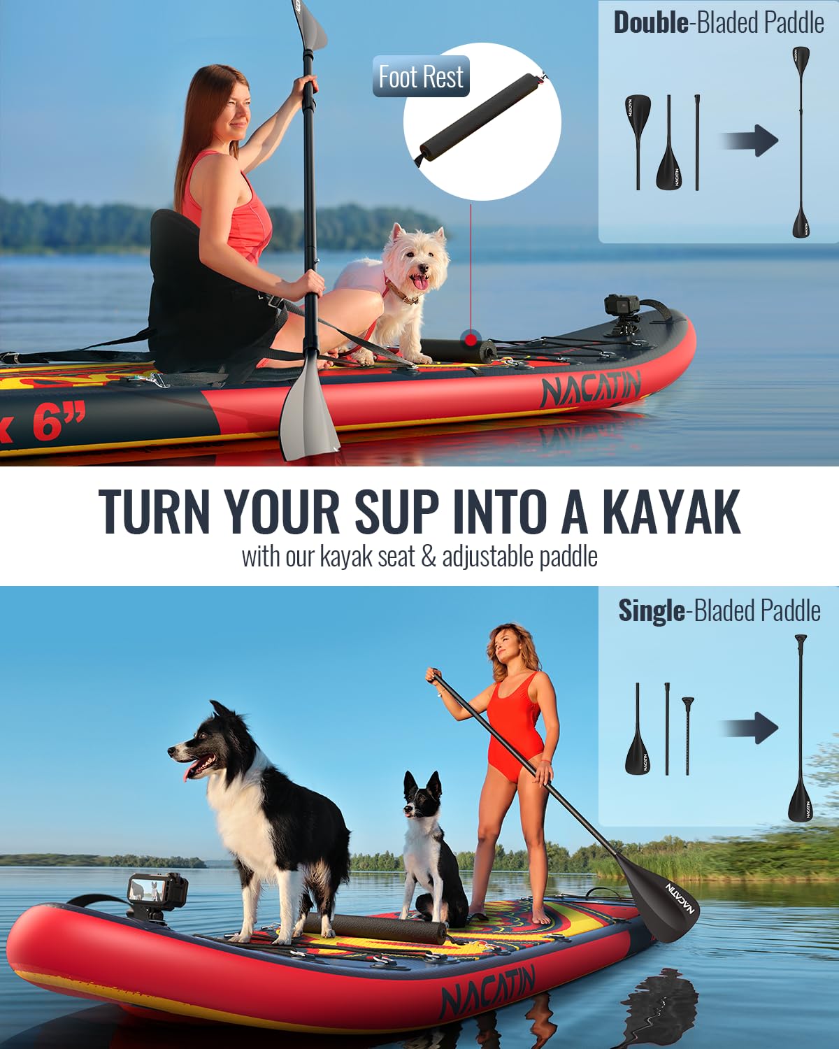 Planche SUP Gonflable 3,66 M Avec Kit Kayak Et Support Pêche | Capacité 300 Kg | Pompe, Siège, Pagaie Double Inclus