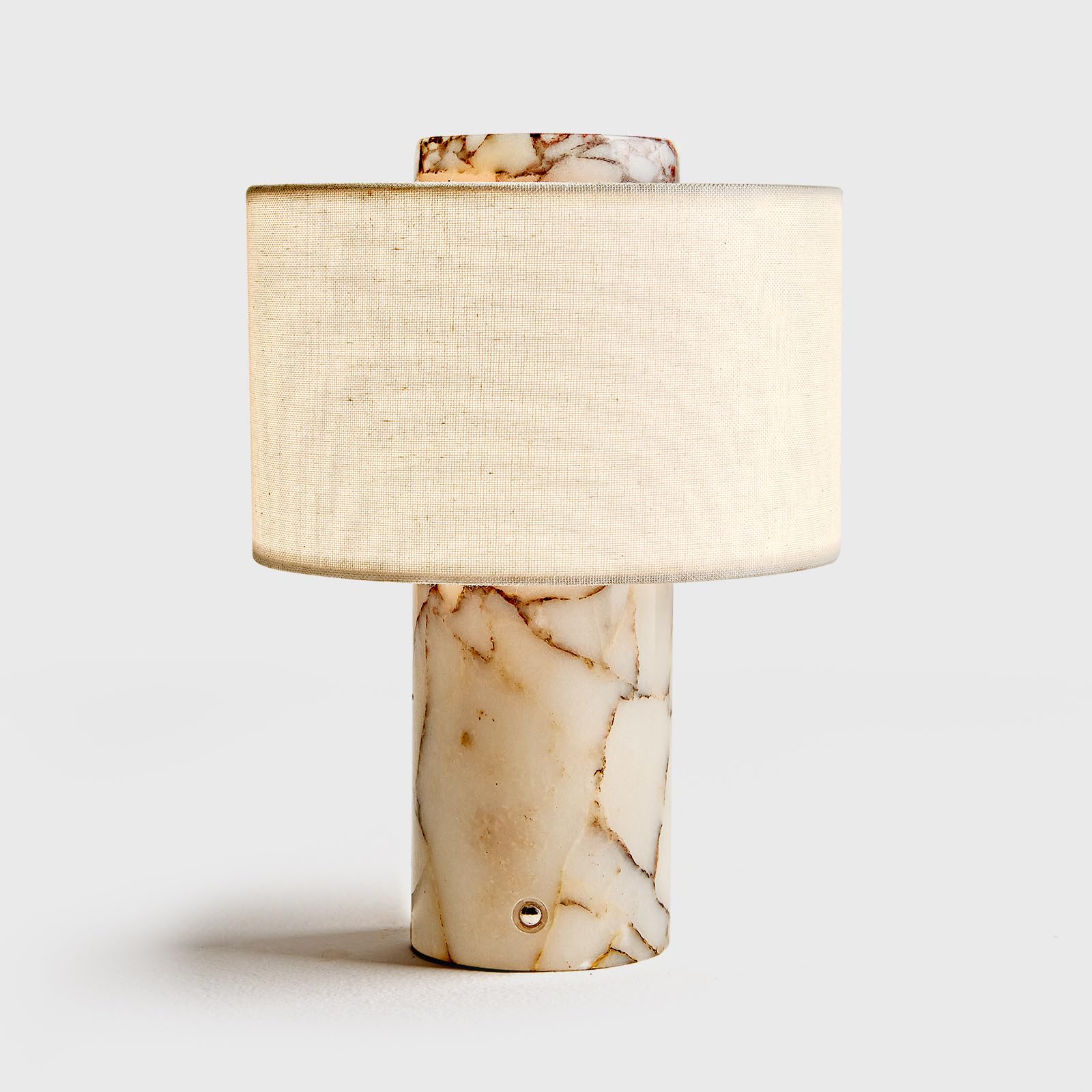 Photo 1 of Flashine Marble Touch Lamp, Plug in Natural Stone Wabi-Sabi Table Lamp with Linen Shades Luxury Calacatta Viola Dimmable Marble Lamp for Living Room Entry Bedroom Counter Night Stand