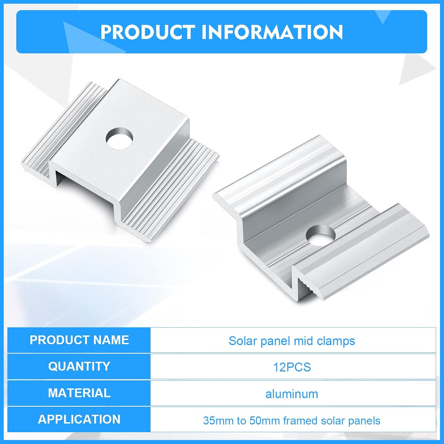 Zhengmy 12 Solar Panel Mid Clamps 1.06 Inch Aluminum Brackets