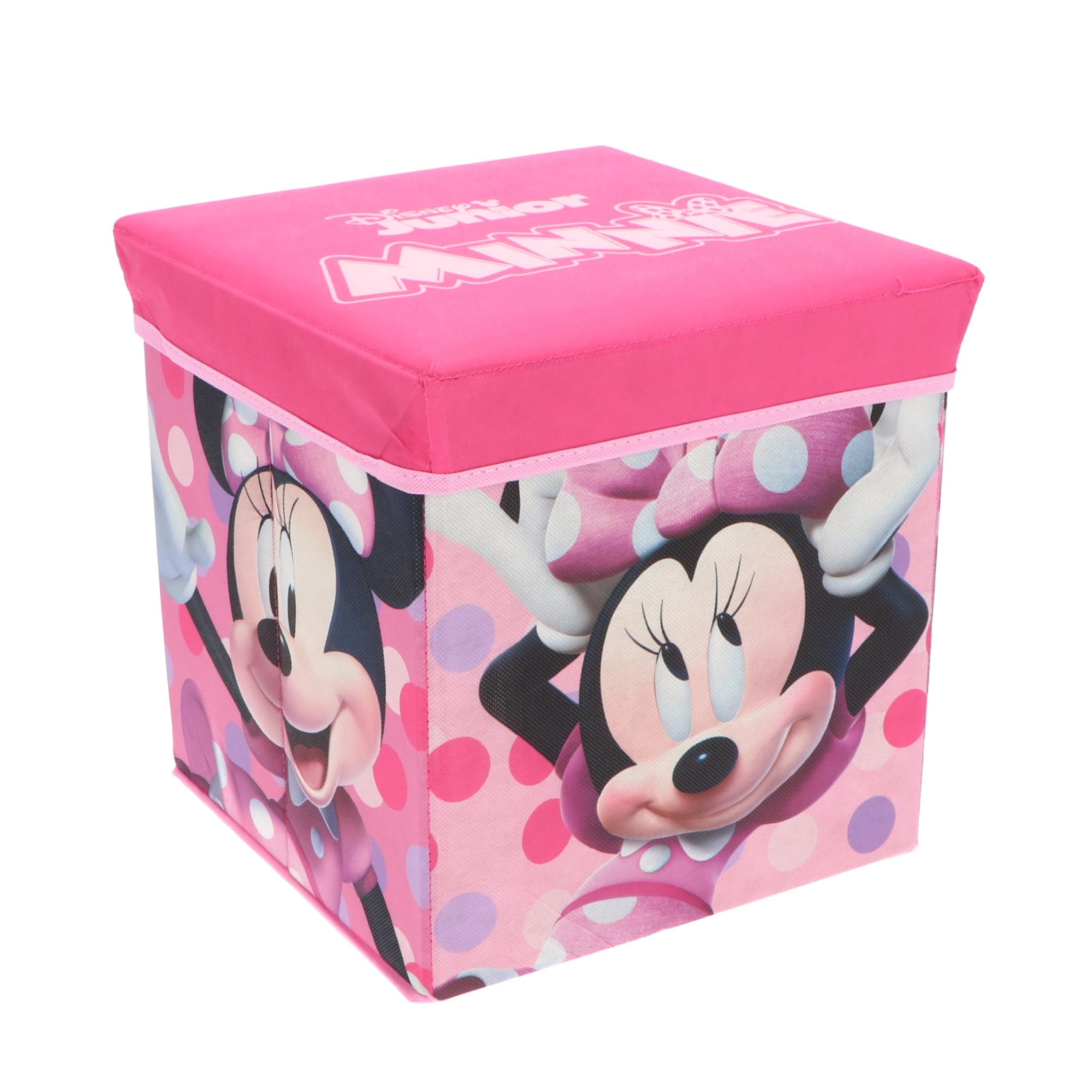 Cozy Noxxiez Minnie Pink Children’s Folding Storage Toy Box Stool – 30×30×30 Cm | Foldable Ottoman With Removable Lid | Kids Toy Chest & Seat | Folds Flat For Easy Storage | Fun Designs For Playrooms & Bedrooms (Minnie Pink)