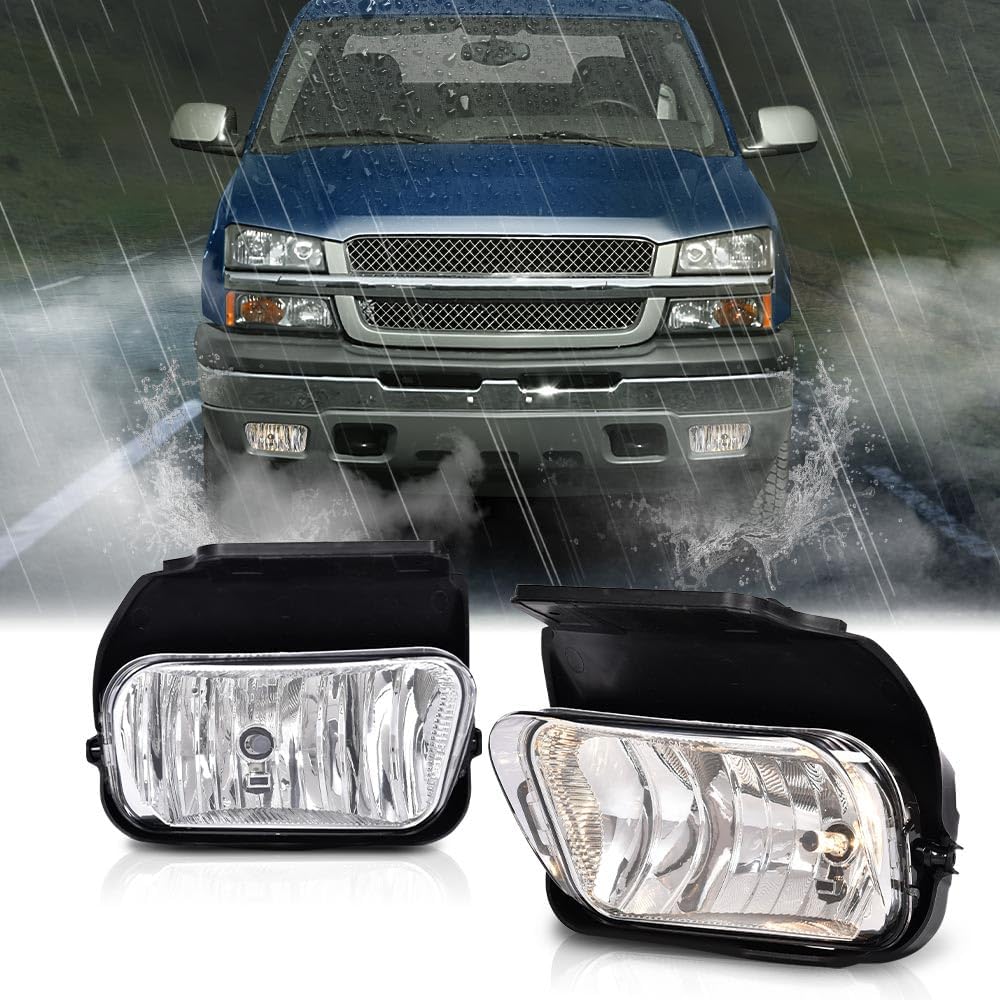PIT66 Fog Lights, Compatible with Chevy Silverado 1500 2500 3500 HD Models 2003-2006/Fit Avalanche 1500 2500 2003-2006(Fit No Cladding only)/Fit Silverado 1500 2500 3500 2007 Left and Right