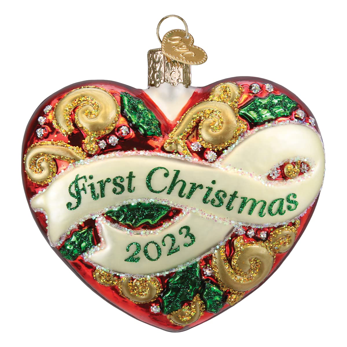 Old World Christmas 2023 First Christmas Heart Glass Blown Ornament for Christmas Tree