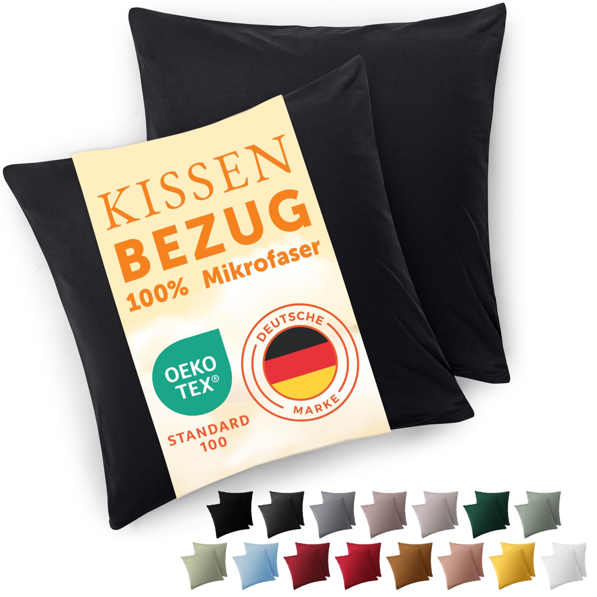 Blumtal Kissenbezug 50 x 50, 2 Stück - Oeko-TEX zert. Kissenbezüge 100% Mikrofaser in extra weich & waschmaschinenfest - Bezug Kissen 50x50 Schwarz