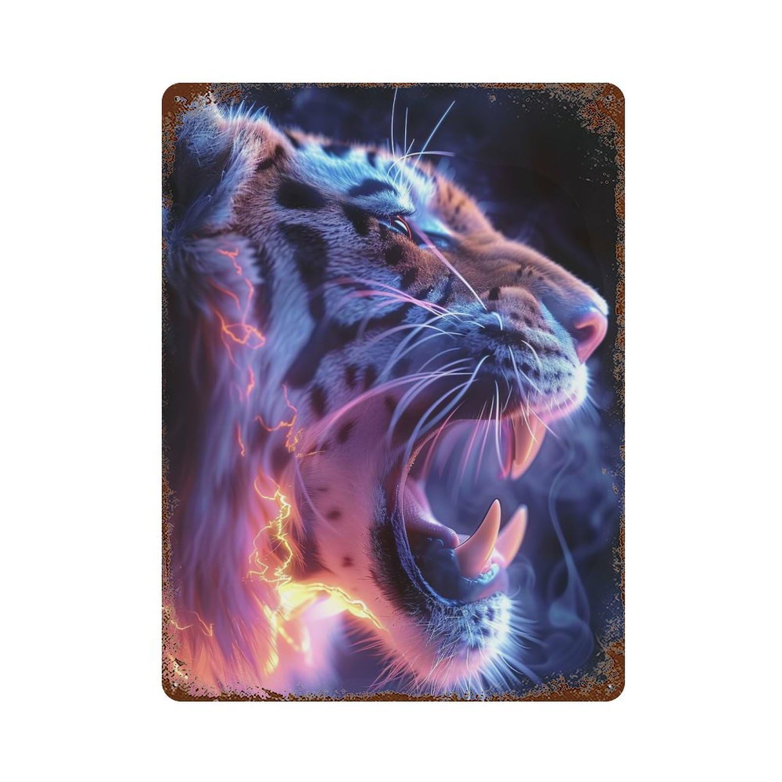Electric Tiger Roar Retro Metal Sign 15.7"x11.8", Decorative Metal Wall Art for Basement, Hobby Room And Garage Decor
