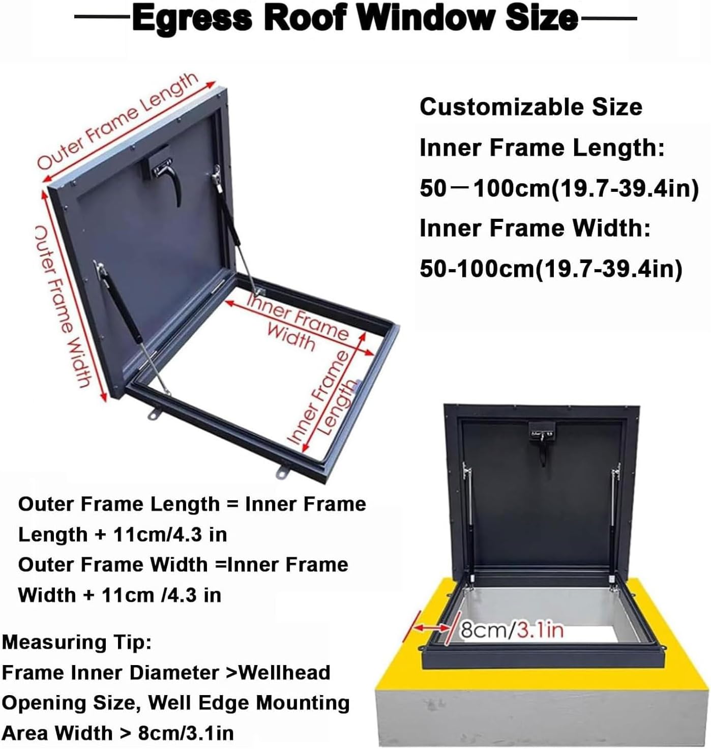 Well Access/Escape Hatch Caps, Aluminum Roof Access Hatch Lid 90° Opening for Pipe Shafts, Electrical Manholes, Residential Attics(70x70cm/27.56x27.56in)