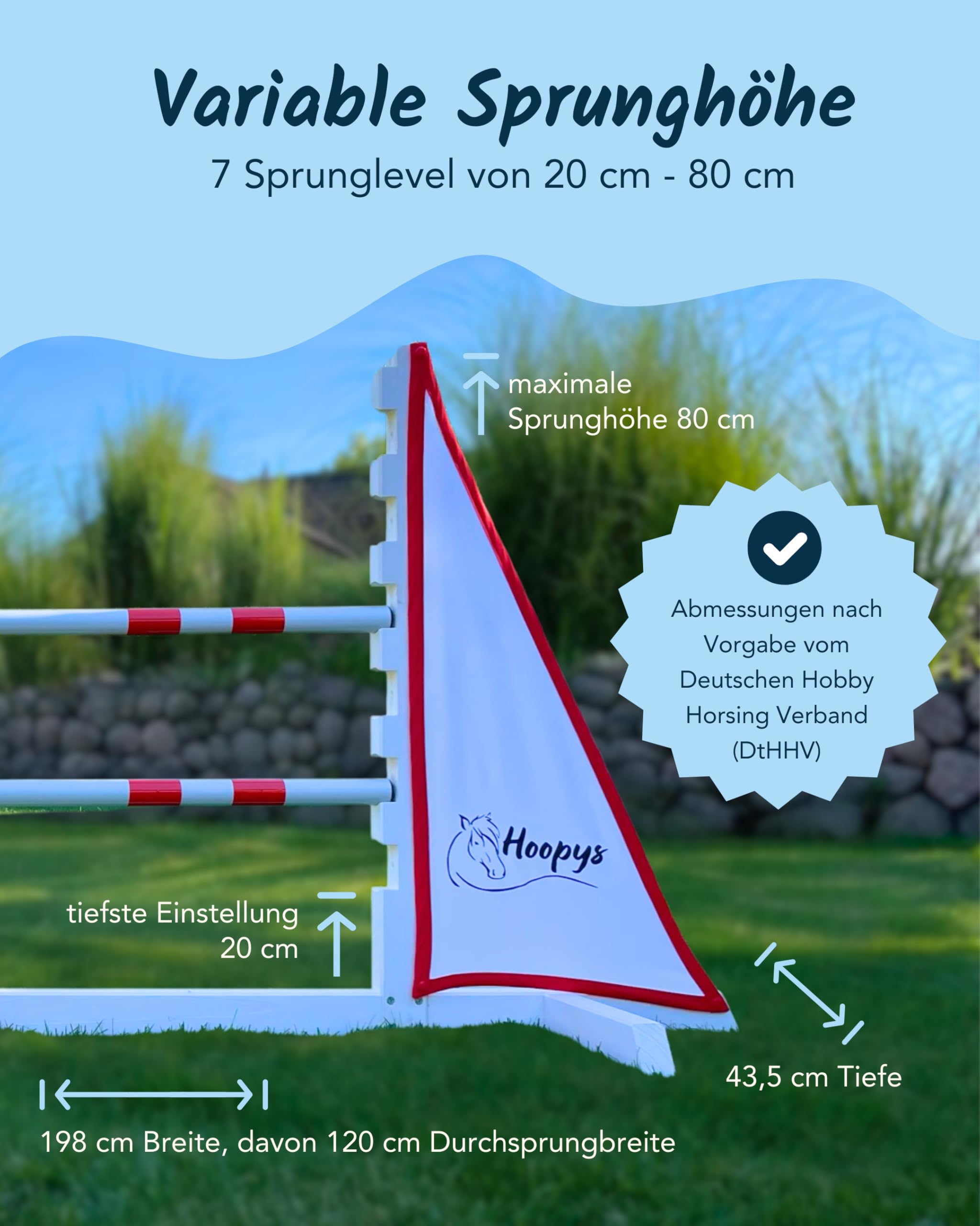 Hobby Horse Hindernis rot - mit zwei Sprung Stangen - Steckenpferd Spielzeug für den Garten - Gartenspielzeug Geschenke für Kinder
