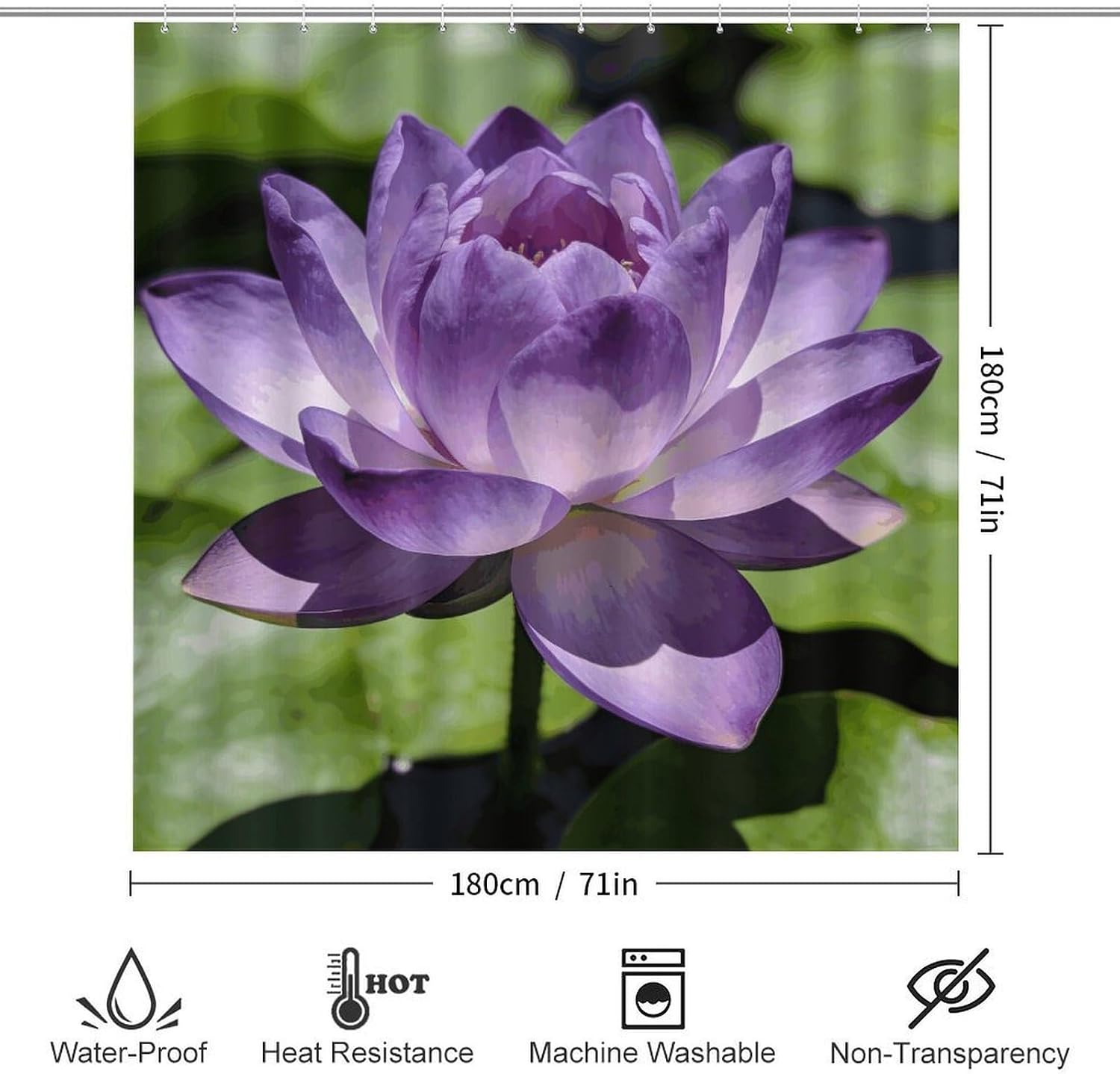 Purple Lotus Bathroom Rugs Sets 4 Piece | Shower curtain sets, non-slip absorbent soft flannel bath mat, u-shaped toilet mat & lid cover, bathroom decor accessories