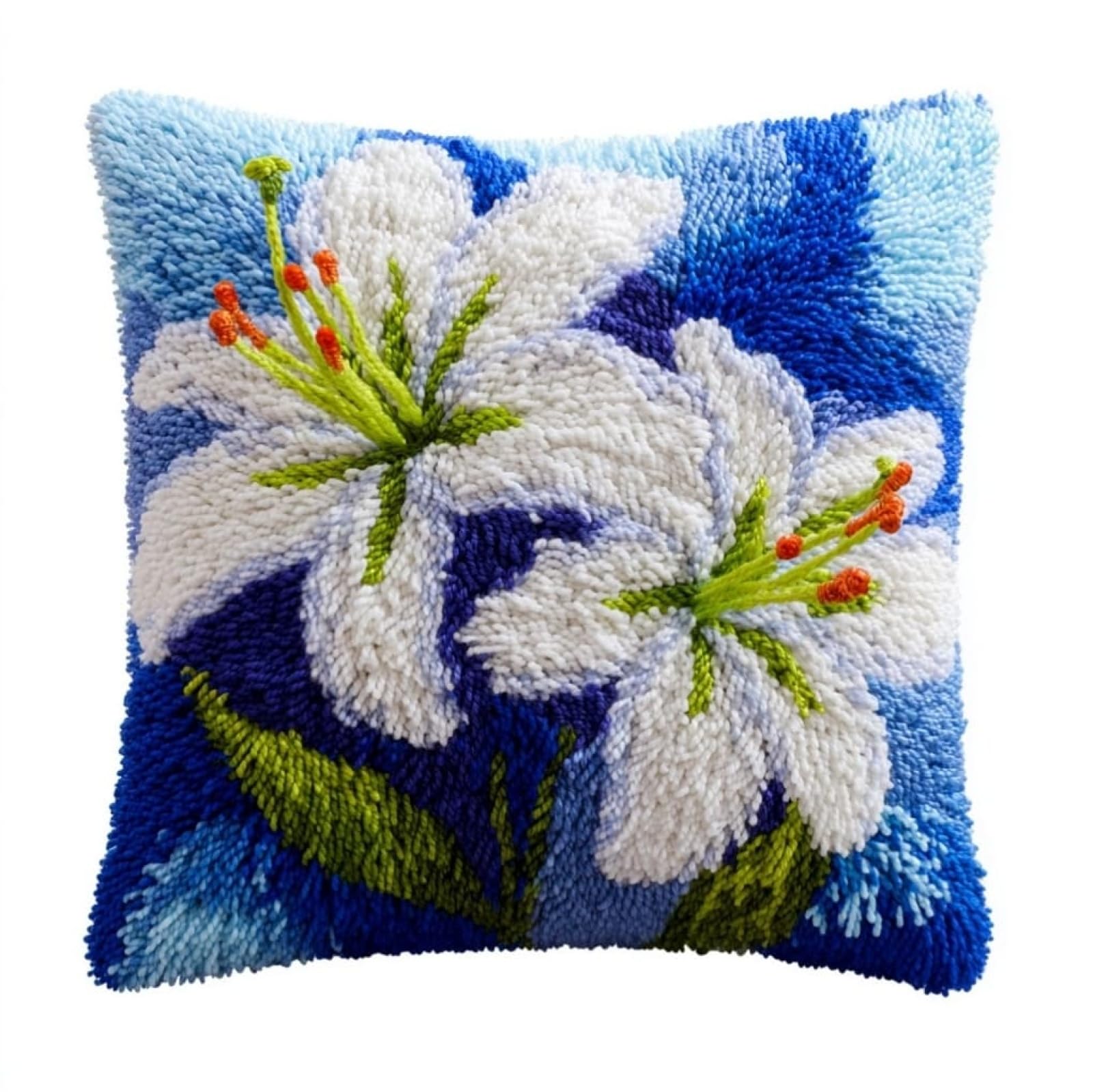AxiangziK DIY Latch Hook Cushion Cover Kit 43x43cm,Beautiful Lilies Full Accessories Yarn Craft Set,Cushion Making Kit Ideal Gift for Adults,Craft Enthusiasts