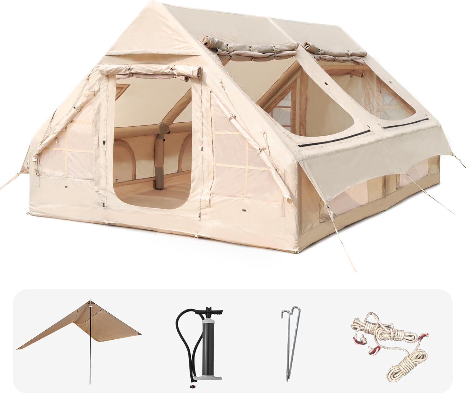 CCF Inflatable Tent for Camping with Canopy and Pump Air Glamping Tents for Camping Adult Easy Setup 4 Season Blow Up Tent Waterproof Windproof Outdoor