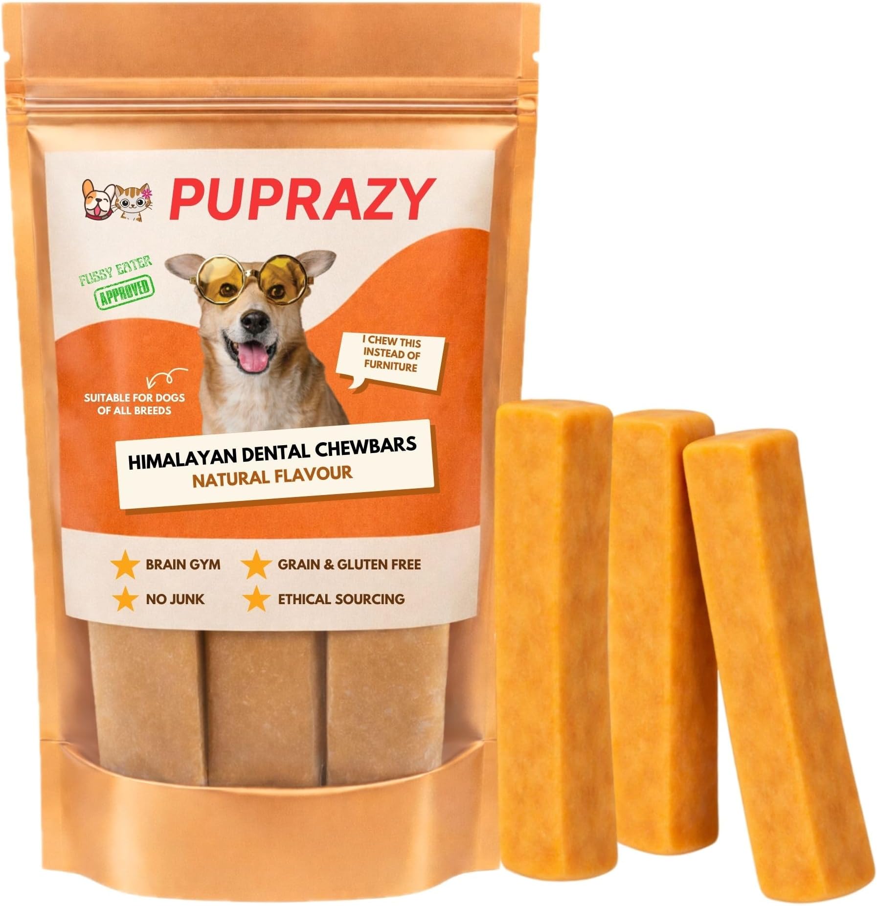 Yak Cheese Himalayan Dog Chew Bars- Natural cheese Flavor| Clean, Long-lasting Veg Dental dog treat | upto 7 KG Dog| S(set of 3, 40g x3)