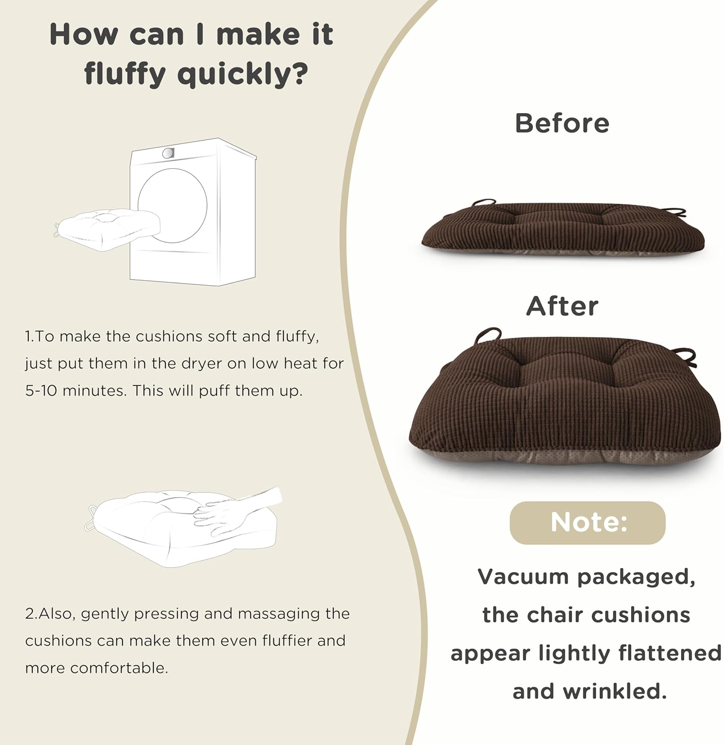AddGrace Chair Cushions for Dining Chairs Soft Kitchen Seat Cushions 18" x 18" x 3" Non-Slip Seat Pads Coffee Set of 2