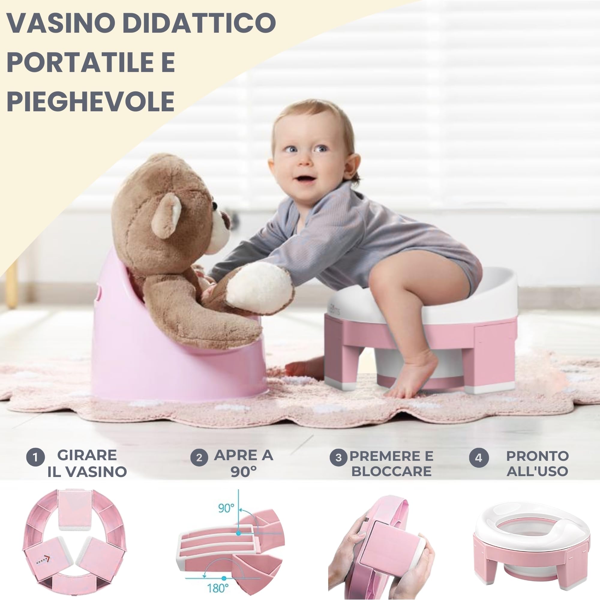 HuBorns - Vasino Portatile per Bambini da Viaggio, 10 Sacchetti Inclusi, Vasino da Viaggio per Bambini Comodo e Sicuro, WC Portatile bambini Facile da Trasportare e da Usare come Riduttore WC Bambini