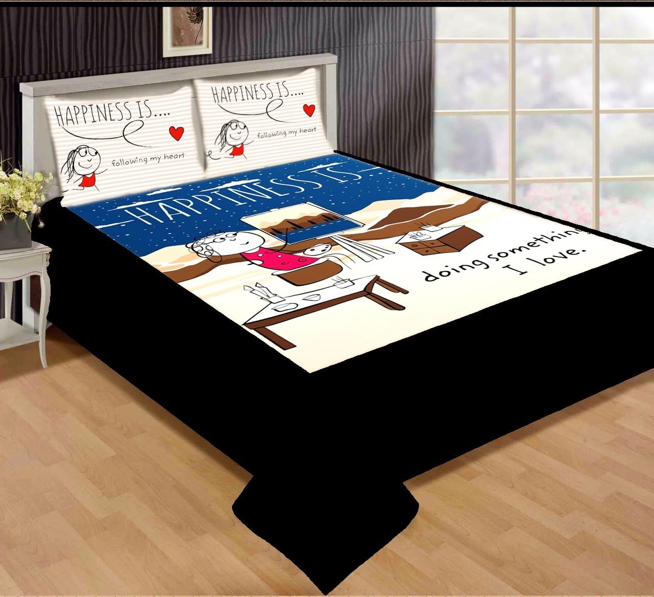 YETLI Velvet Digital Print Kids Favourite Character 1 Double Bedsheet with 2 Pillow Cover (Blue Happines)-image-44